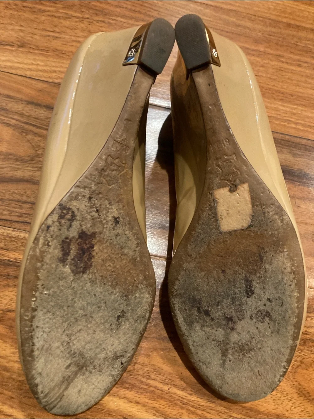 Beige Patent Wedge Pumps - Women